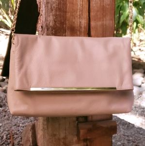 Leather Halogen Foldover Clutch Purse